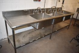 1 x Stainless Steel Triple Bowl Sink Unit With Mixer Taps and Spray Hose Taps - Recently Removed