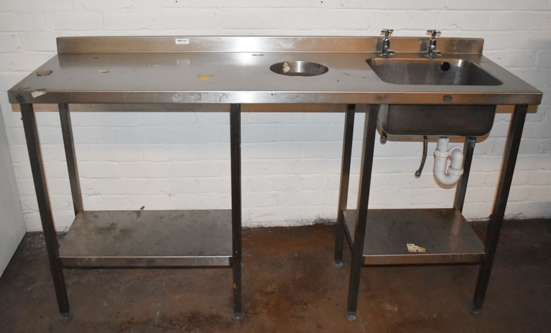1 x Stainless Steel Sink Unt Featuring Single Wash Bowl, Taps, Prep Area and Central Waste Bin Chute
