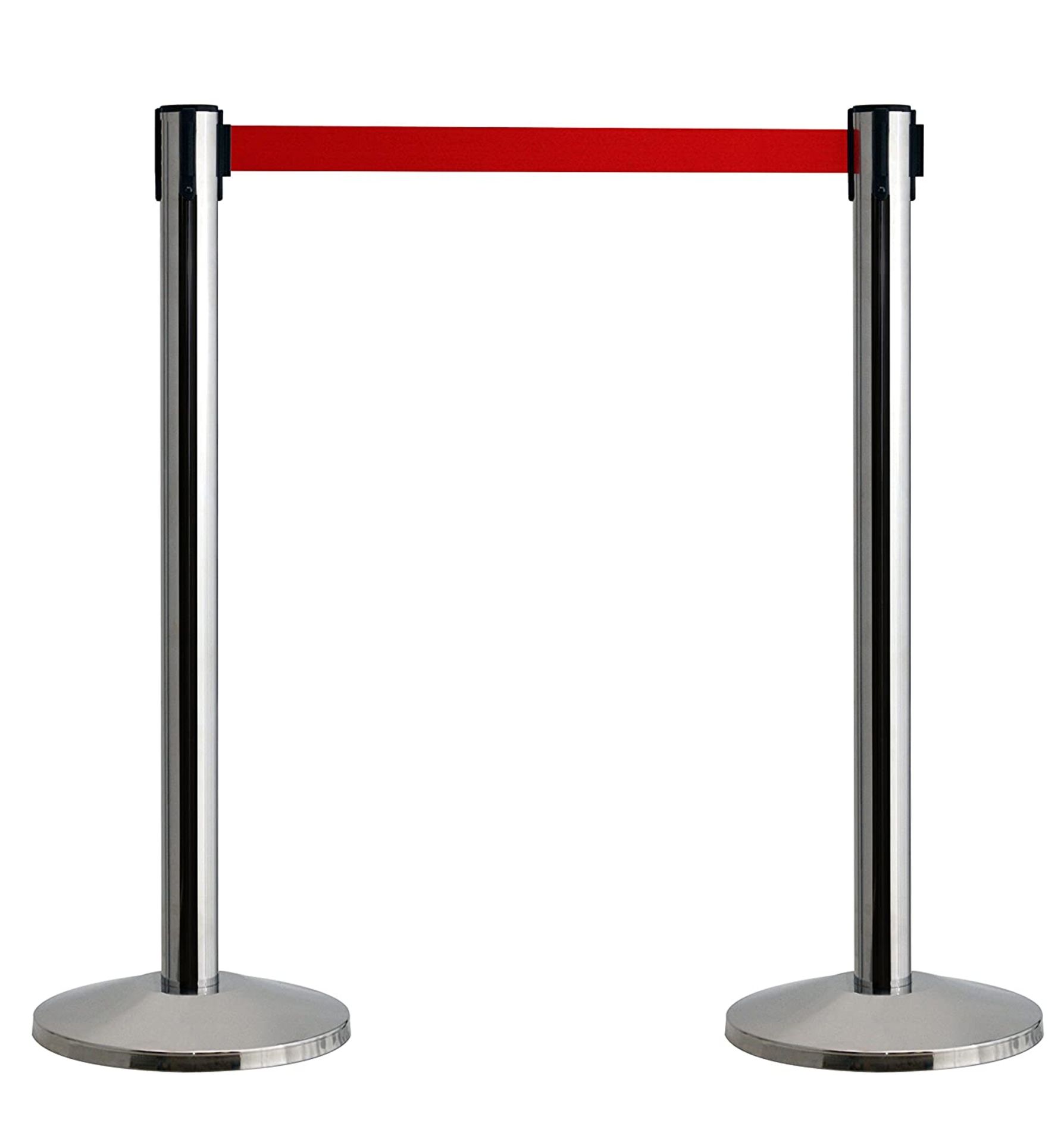 5 x QueueWay 550 2.3m Retractable Belt Barrier Sets With Polished Stainless Stanchion Posts - Each