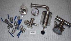 Assorted Job Lot of Stainless Steel Fittings For Brewery Equipment - Includes Approx 14 Pieces -