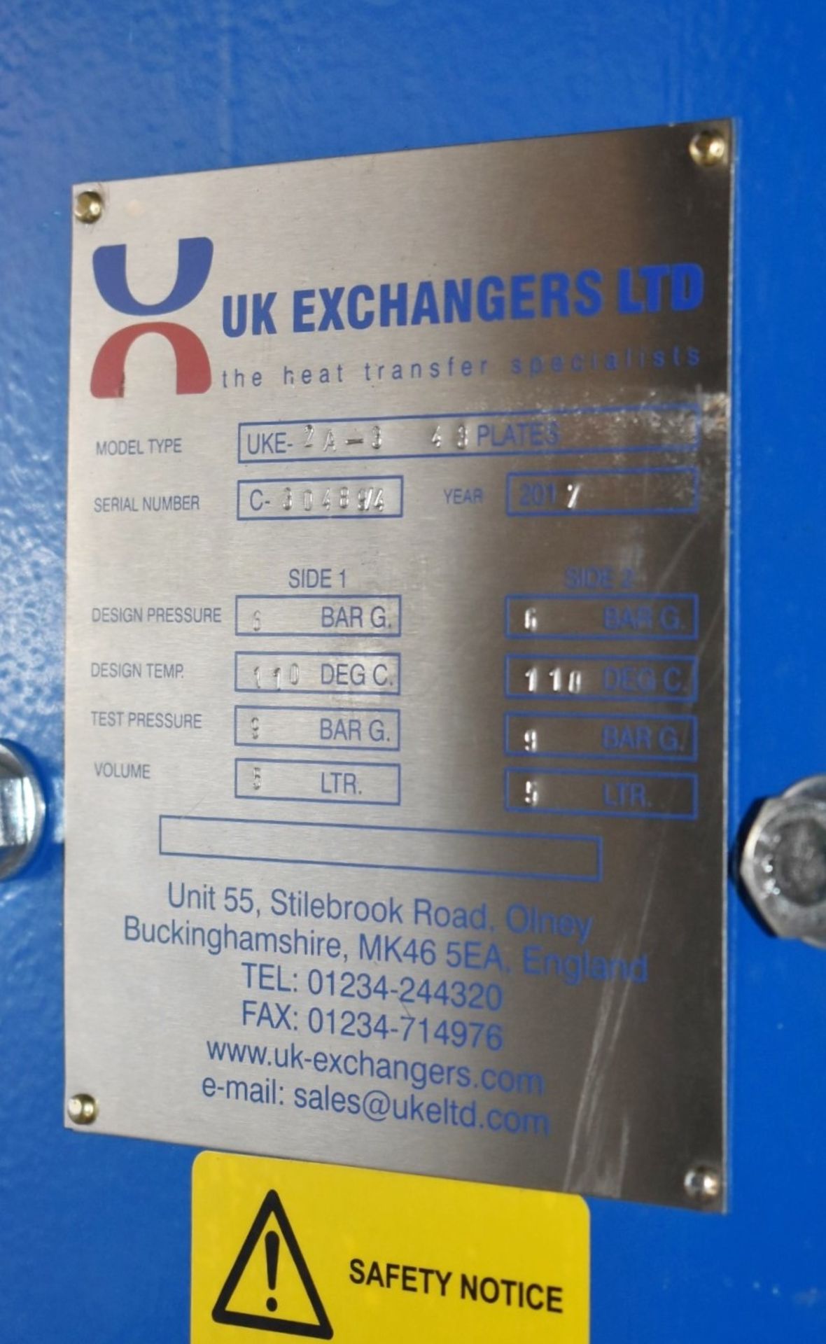 1 x UK Exchangers Gasket Plate Heat Exchanger - Type UKE 2A-3 4 3 Plates - Year: 2017 - Unused Stock - Image 8 of 12