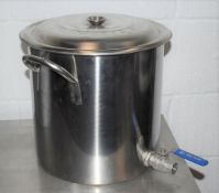 1 x Stainless Steel Brew Kettle With Valve Tap - Unused Stock - Height 30 cm x Diameter 30 cm -