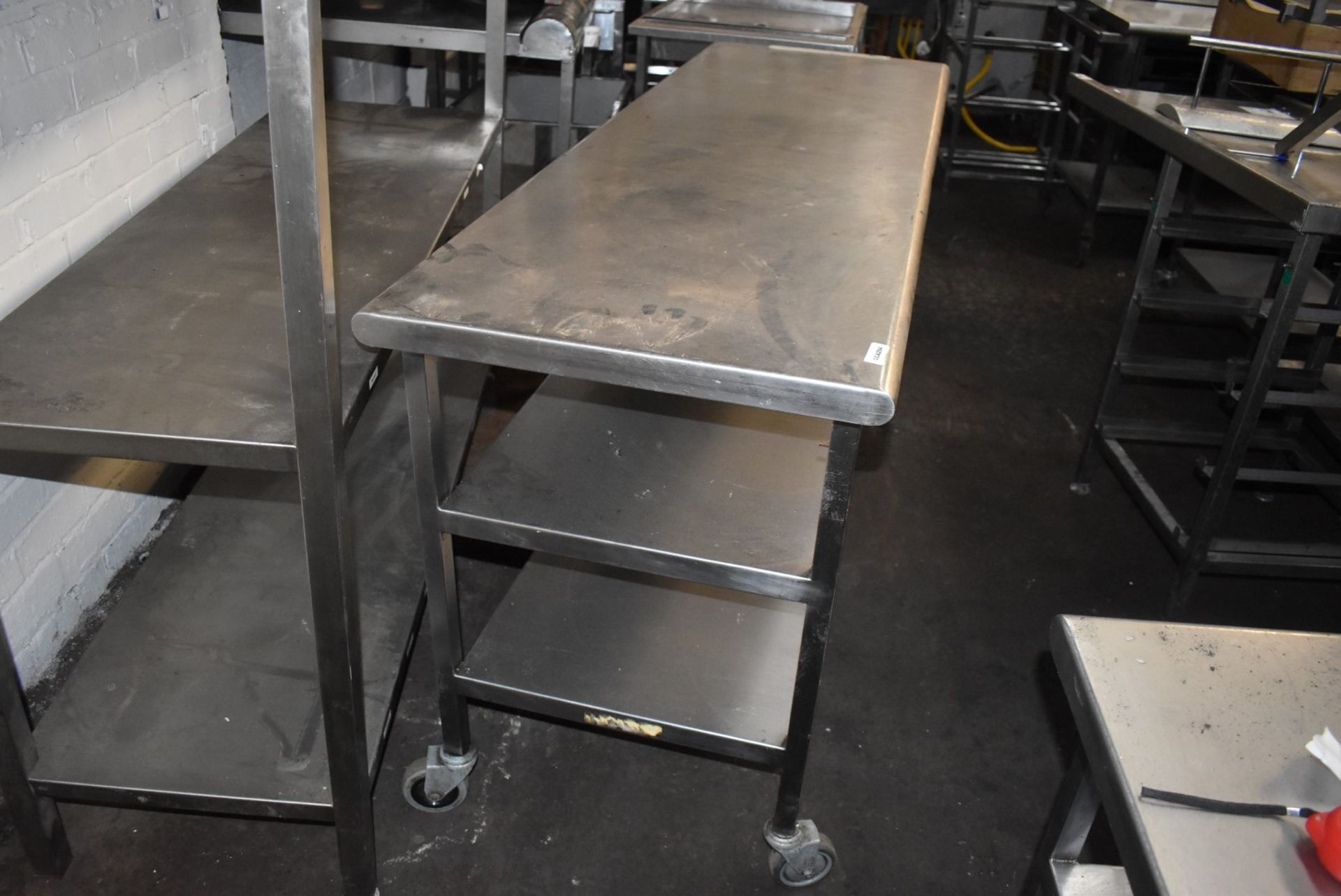 1 x Stainless Steel Prep Table Featuring Castor Wheels, Undershelves and Knife Block - Size: H87 x - Image 4 of 8