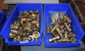 Approx 75 x Brass Pipe Fitting Connectors - Includes T Junctions, Elbows, Y Junctions and More -
