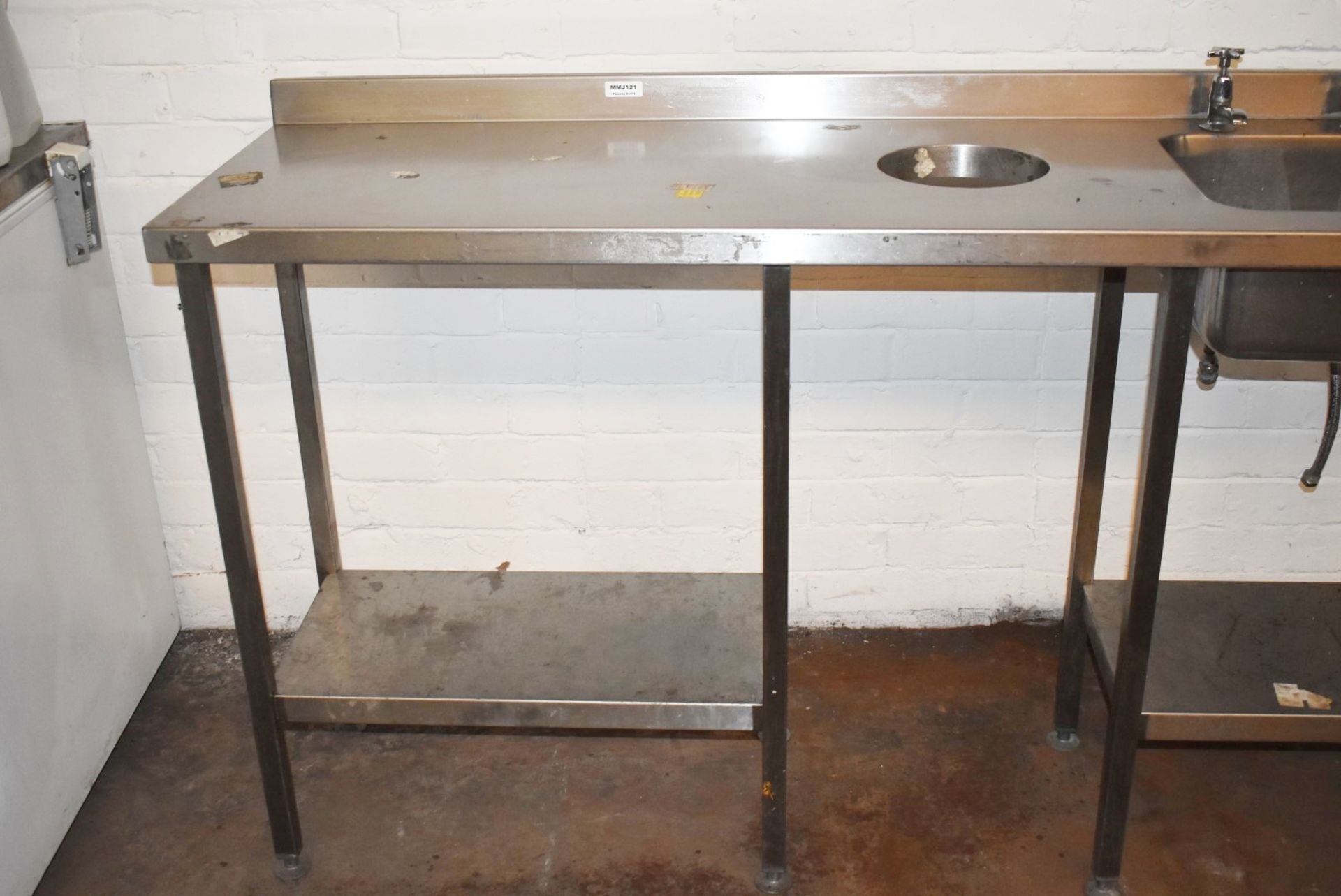 1 x Stainless Steel Sink Unt Featuring Single Wash Bowl, Taps, Prep Area and Central Waste Bin Chute - Image 7 of 8