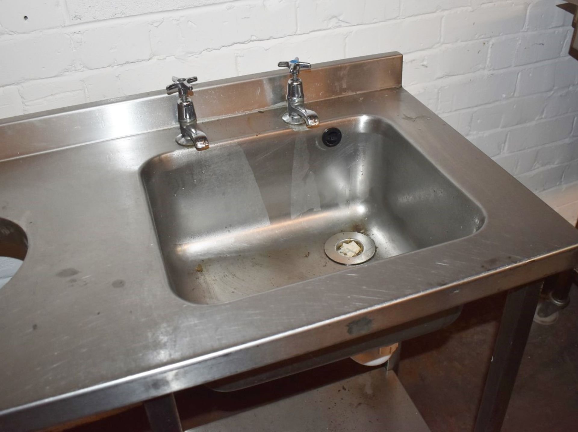 1 x Stainless Steel Sink Unt Featuring Single Wash Bowl, Taps, Prep Area and Central Waste Bin Chute - Image 8 of 8