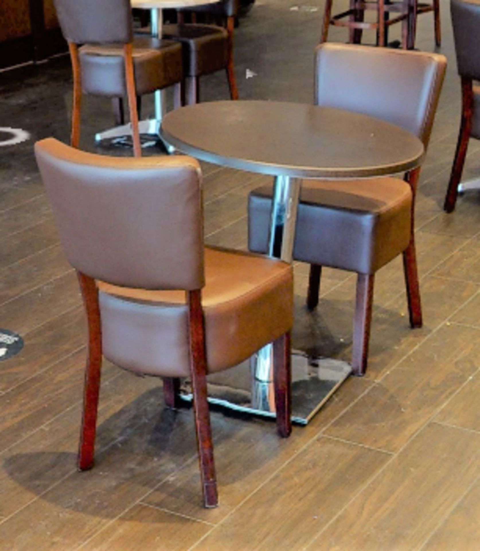 4 x Restaurant Chairs With Brown Leather Seat Pads and Padded Backrests - CL701 - Location: Ashton - Image 5 of 9