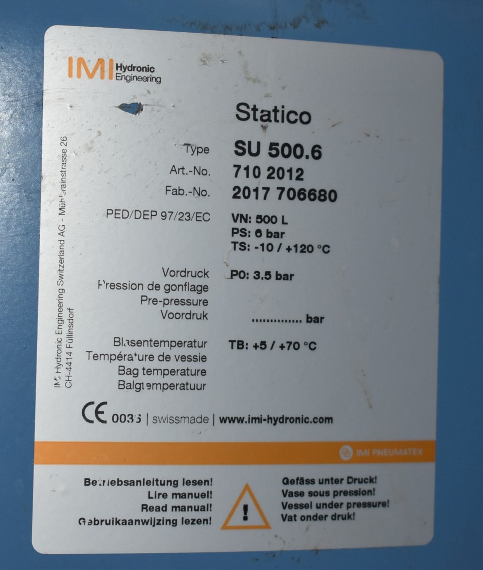 1 x Pneumatex Statico 500L 6 Bar Pressure Expansion Vessel - Product Code: SU 500.6 - RRP £1,678 - Image 7 of 7