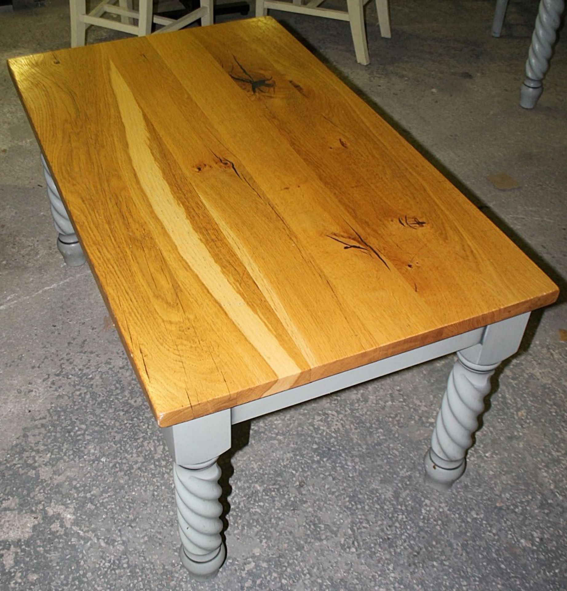 1 x Solid Wood Farmhouse Low Coffee Table - Features A Solid Oak Table Top - Image 3 of 4