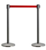 5 x QueueWay 550 2.3m Retractable Belt Barrier Sets With Polished Stainless Stanchion Posts - Each