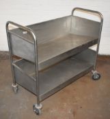 1 x Stainless Steel Trolley With Slanting Shelves and Heavy Duty Castors - Dimensions: H98 x W103