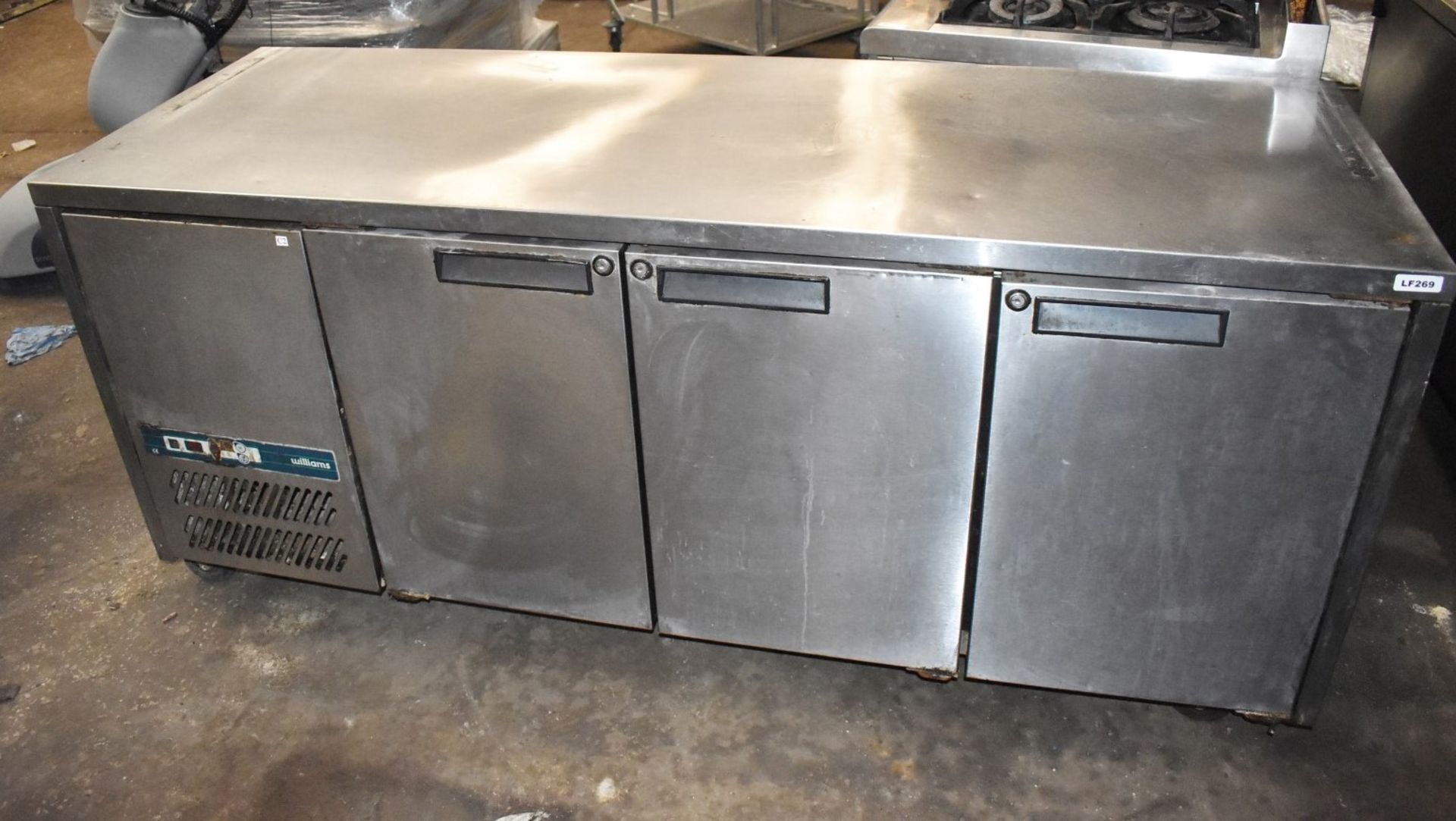 1 x Three Door Commercial Countertop Refrigerator - Width 180cm Approx - No Shelves - CL011 - Ref