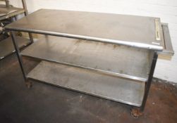 1 x Stainless Steel Prep Table Featuring Castor Wheels, Push/Pull Handles, Undershelves and Knife