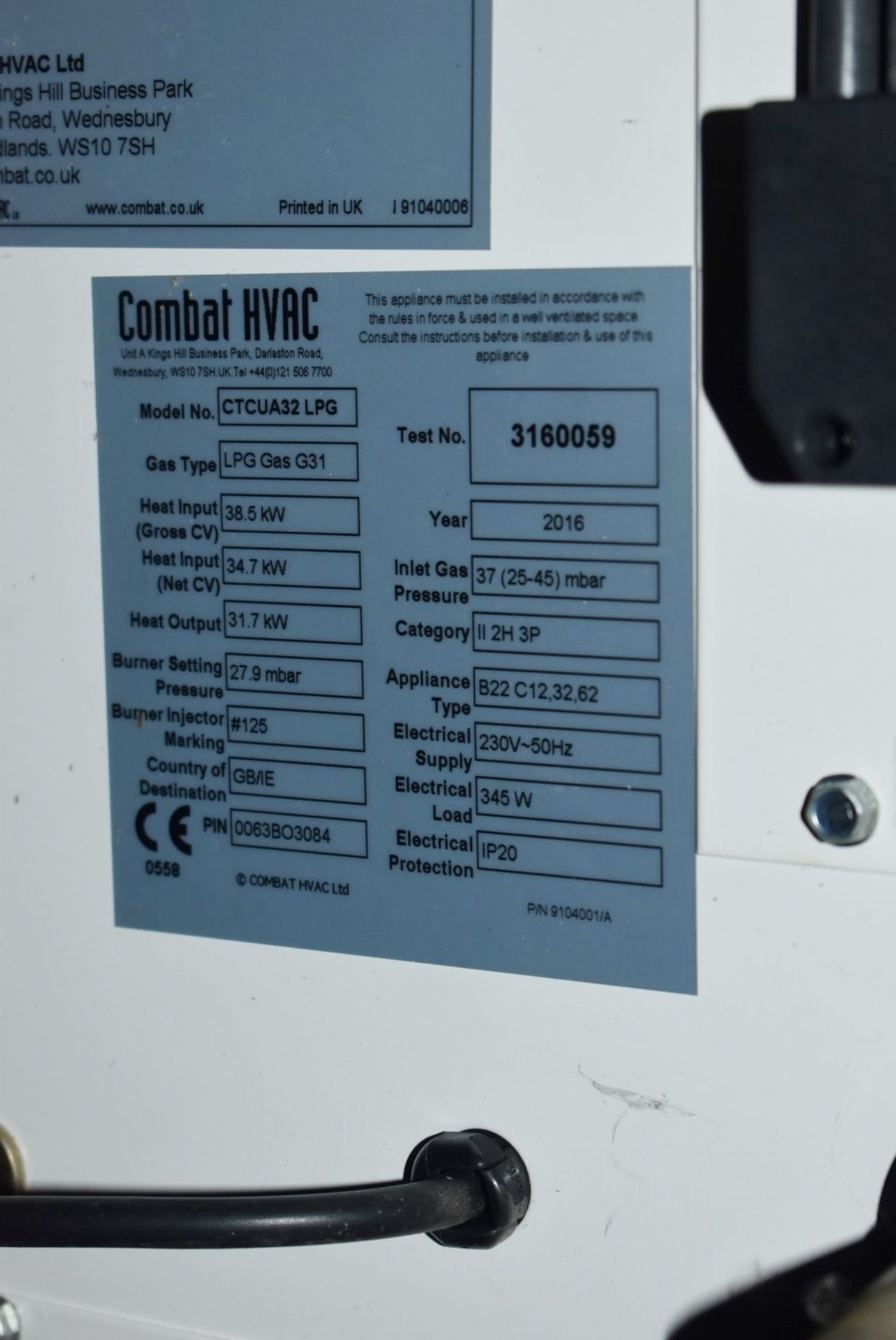 1 x Combat CTCU A32 LPG Suspended Warm Air Heater - Year 2016 - Gas Type LPG Gas G31 - 230V - - Image 6 of 12