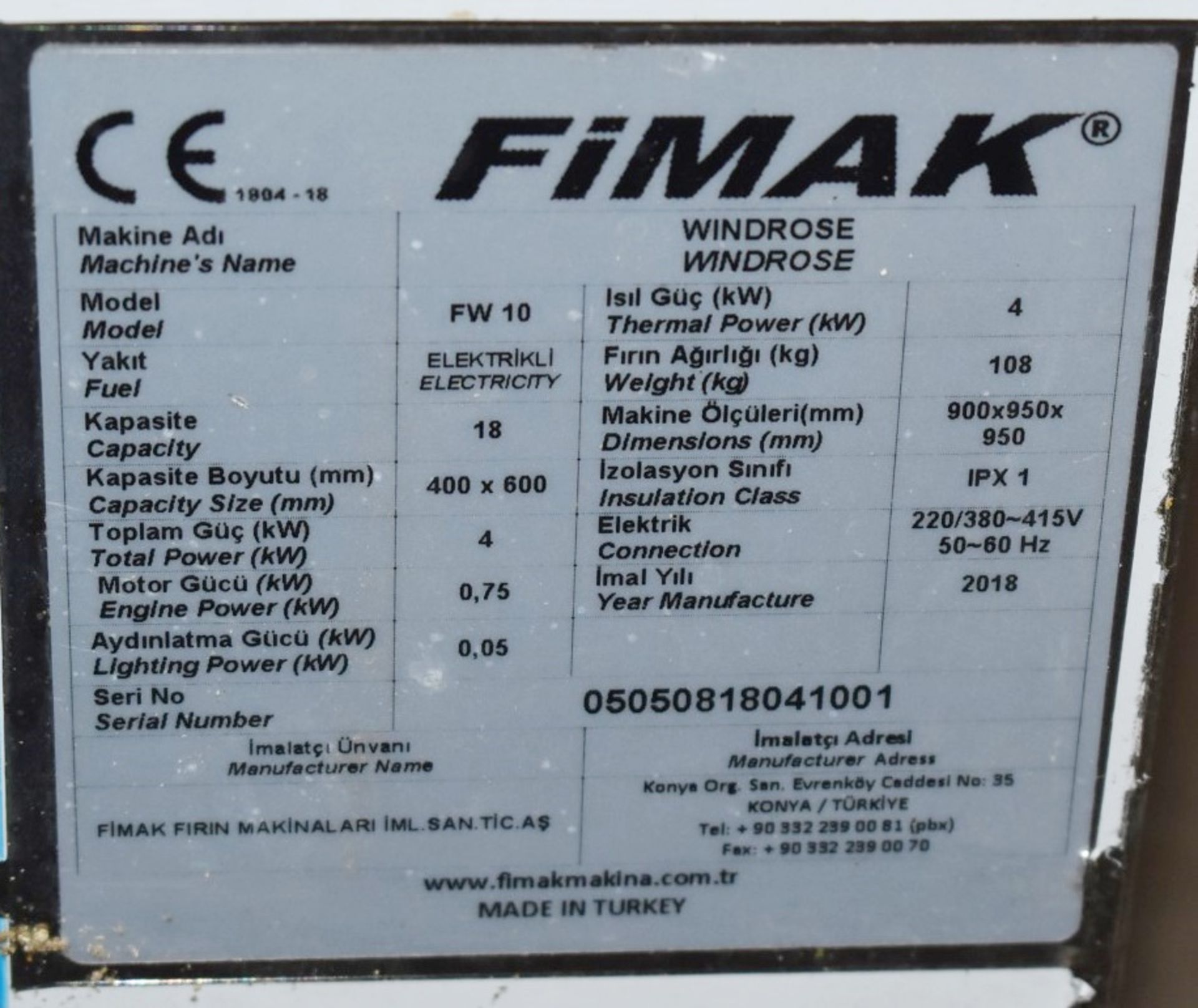 1 x FiMAK Windrose FW10 Convection Baking Oven - 240v - Size: 95 x 95 x 95 cms - Ref : HK321 WH2 B5G - Image 2 of 8