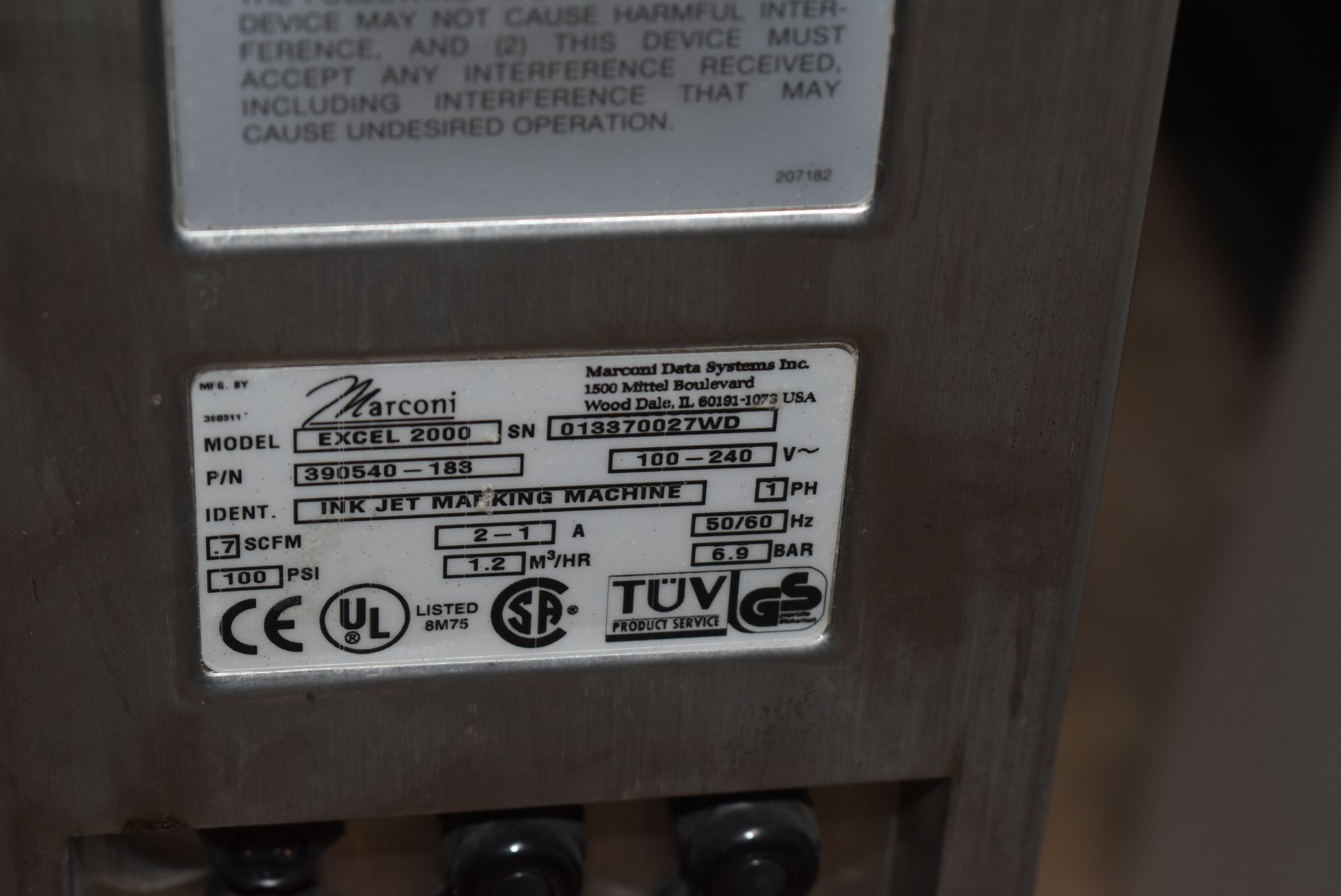 1 x Marconi Excel 2000 Ink Jet Marking Machine - Part Number 390542-183 - Approx Size: H160 x W60 - Image 8 of 9