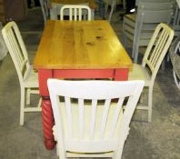 1 x Solid Wood Farmhouse Dining Table in Red With 4 x Chairs - Features A Solid Oak Table Top