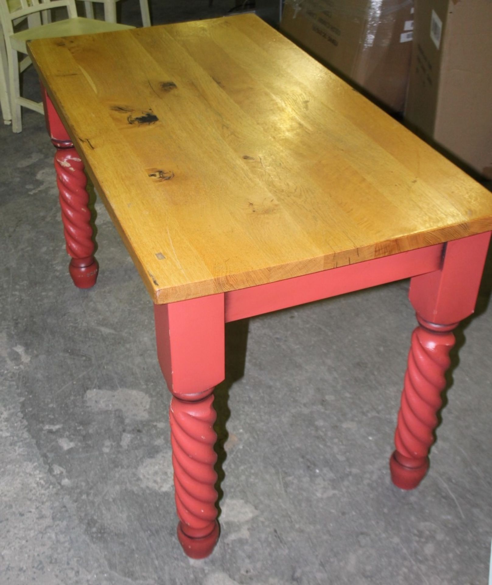 1 x Solid Wood Farmhouse Dining Table in Red With 4 x Chairs - Features A Solid Oak Table Top - Image 2 of 6