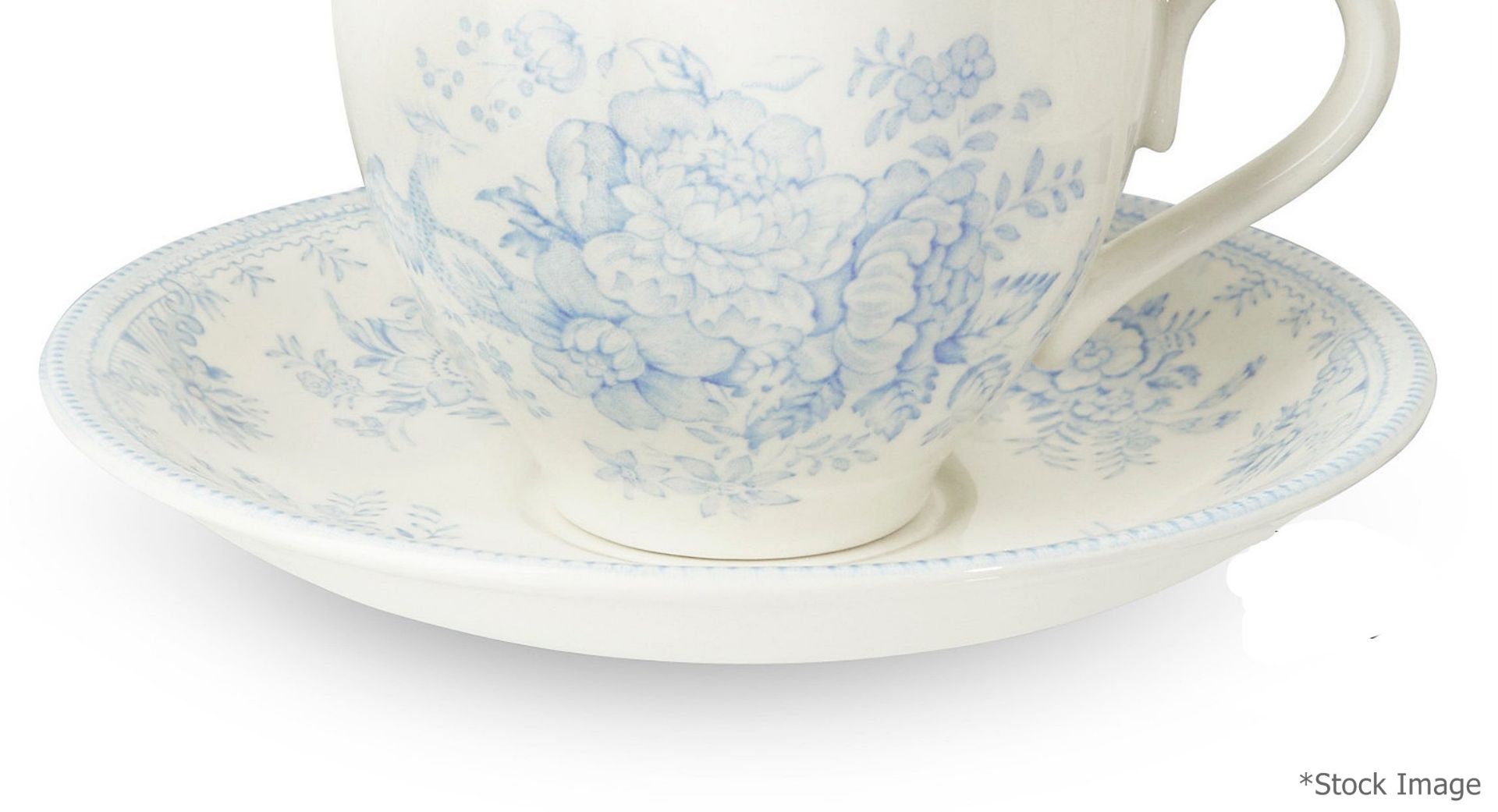 12 x BURLEIGH 'Blue Asiatic Pheasants' Handmade Teacup-Saucers - Unboxed Stock - Ref: HHW211-212/