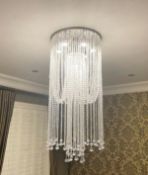 1 x Crystal Glass Chandelier Ceiling Light With Flush Fitting - Approximate Drop Size 100 cms