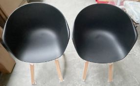 2 x Lo Black Chair Plastic On Wooden Pine Effect Legs - Dimensions: 84(h) x 52(d) x 62(w) cm - Brand