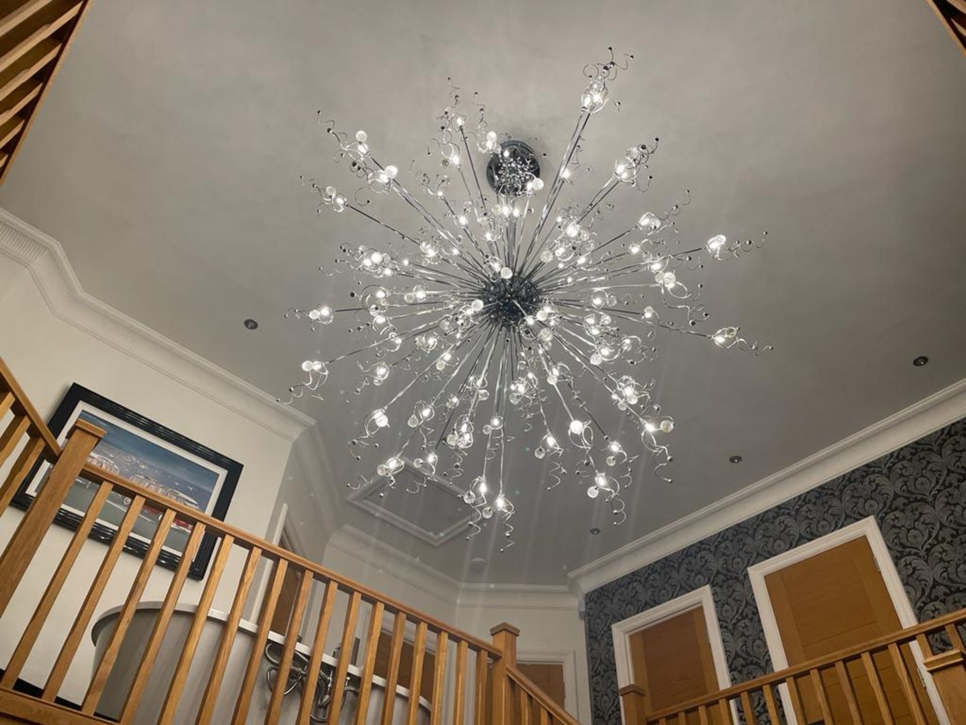 1 x Designer SPUKNIK Suspended CHANDELIER With CHROME Finish and LED LIGHTS - Approx Size 2m x 2m - Image 3 of 11