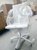 1 x Linear High Profile Back Office Chair With Top White Leather Style Upholstered Seat On A
