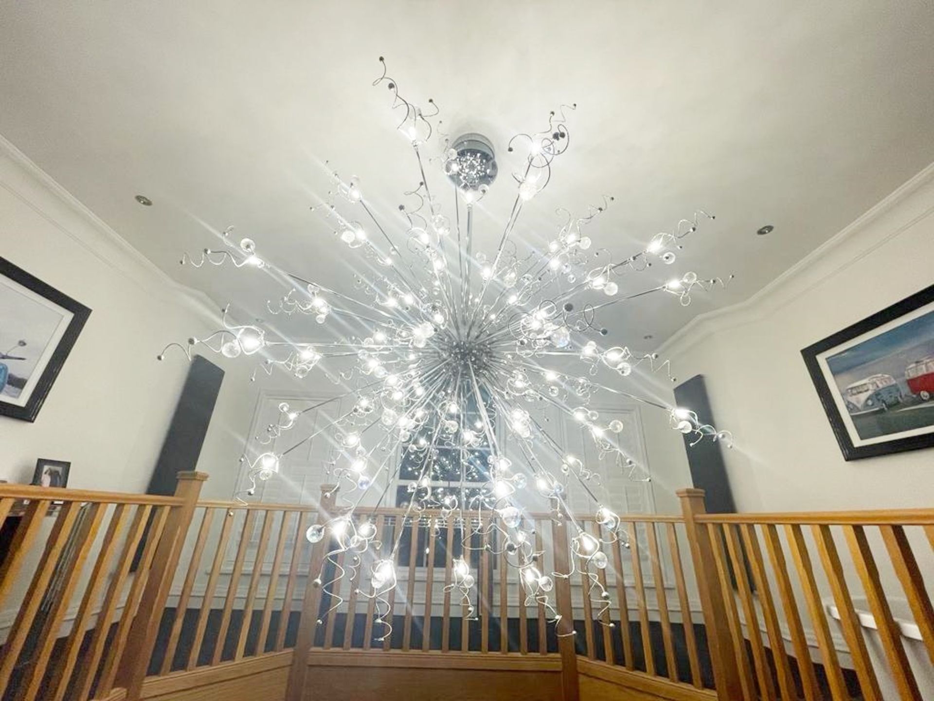 1 x Designer SPUKNIK Suspended CHANDELIER With CHROME Finish and LED LIGHTS - Approx Size 2m x 2m - Image 9 of 11