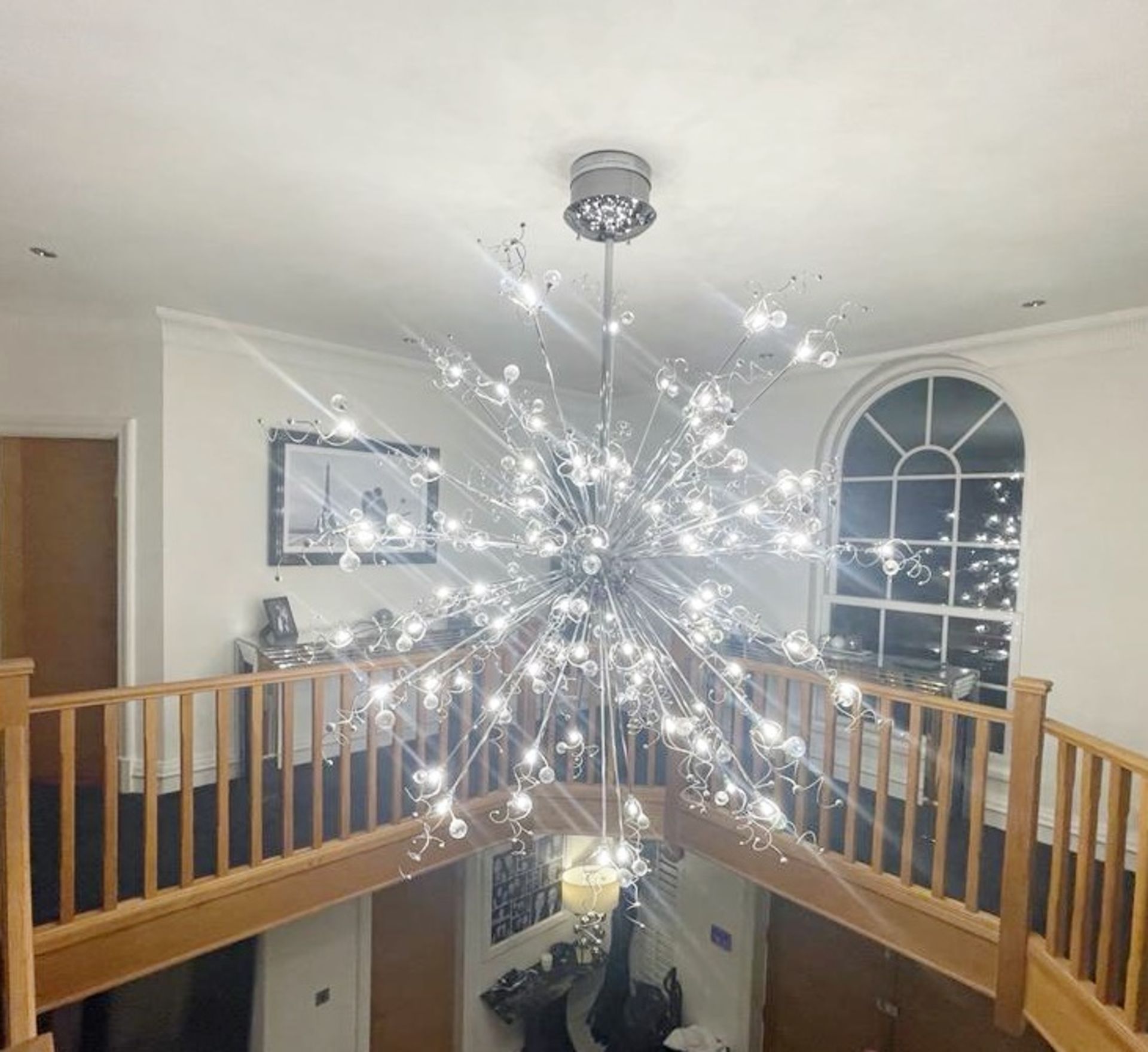 1 x Designer SPUKNIK Suspended CHANDELIER With CHROME Finish and LED LIGHTS - Approx Size 2m x 2m - Image 8 of 11