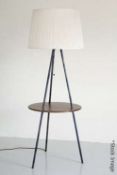 1 x TERENCE CONRAN / BENCHMARK 'Leading Light' Solid Oak Designer Lamp With Ruched Shade