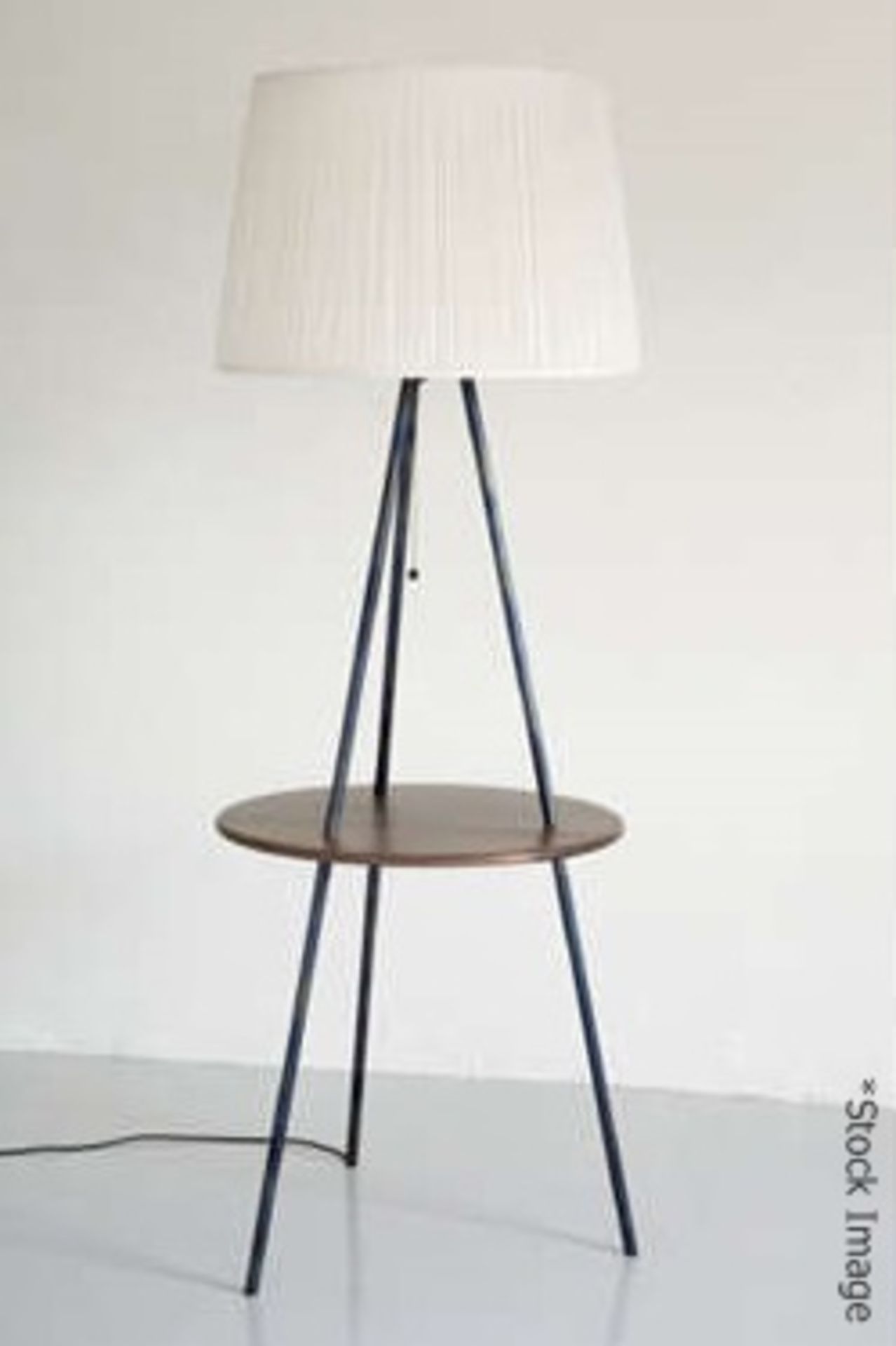 1 x TERENCE CONRAN / BENCHMARK 'Leading Light' Solid Oak Designer Lamp With Ruched Shade