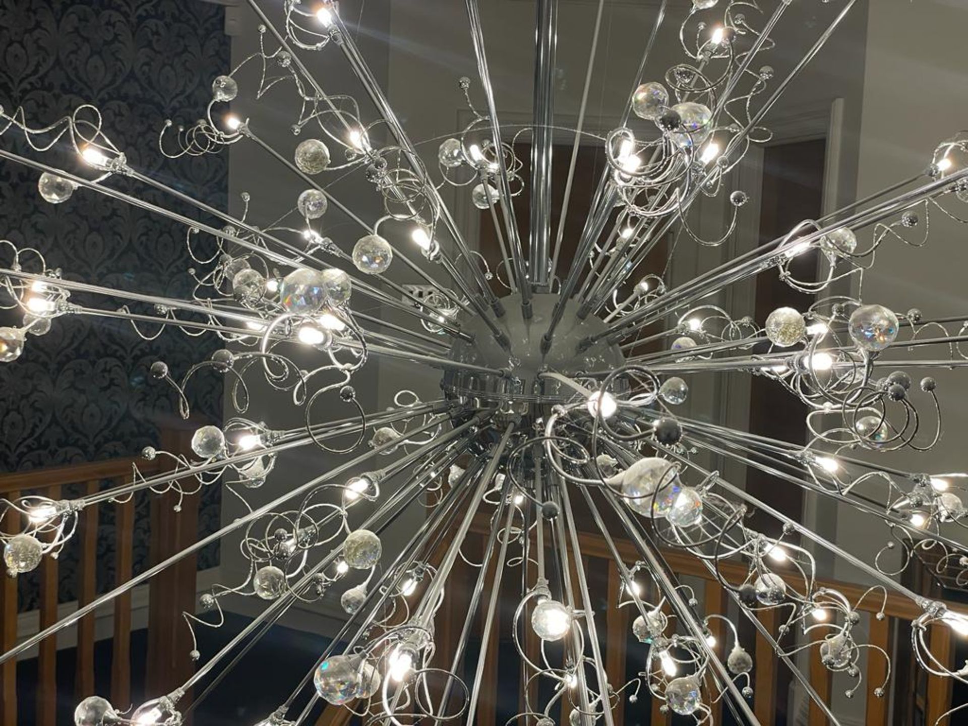 1 x Designer SPUKNIK Suspended CHANDELIER With CHROME Finish and LED LIGHTS - Approx Size 2m x 2m - Image 5 of 11