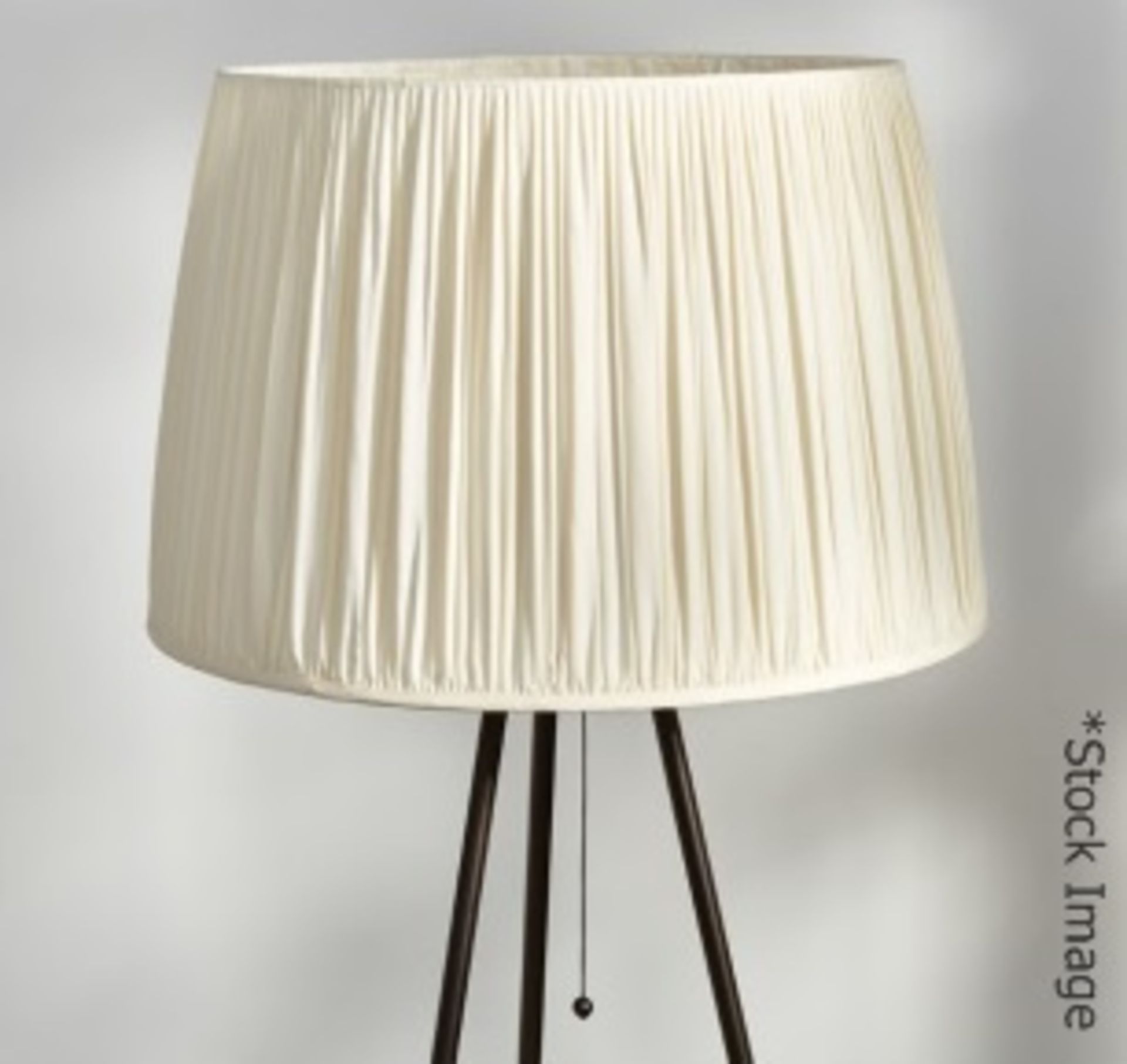 1 x TERENCE CONRAN / BENCHMARK 'Leading Light' Solid Oak Designer Lamp With Ruched Shade - Image 2 of 6