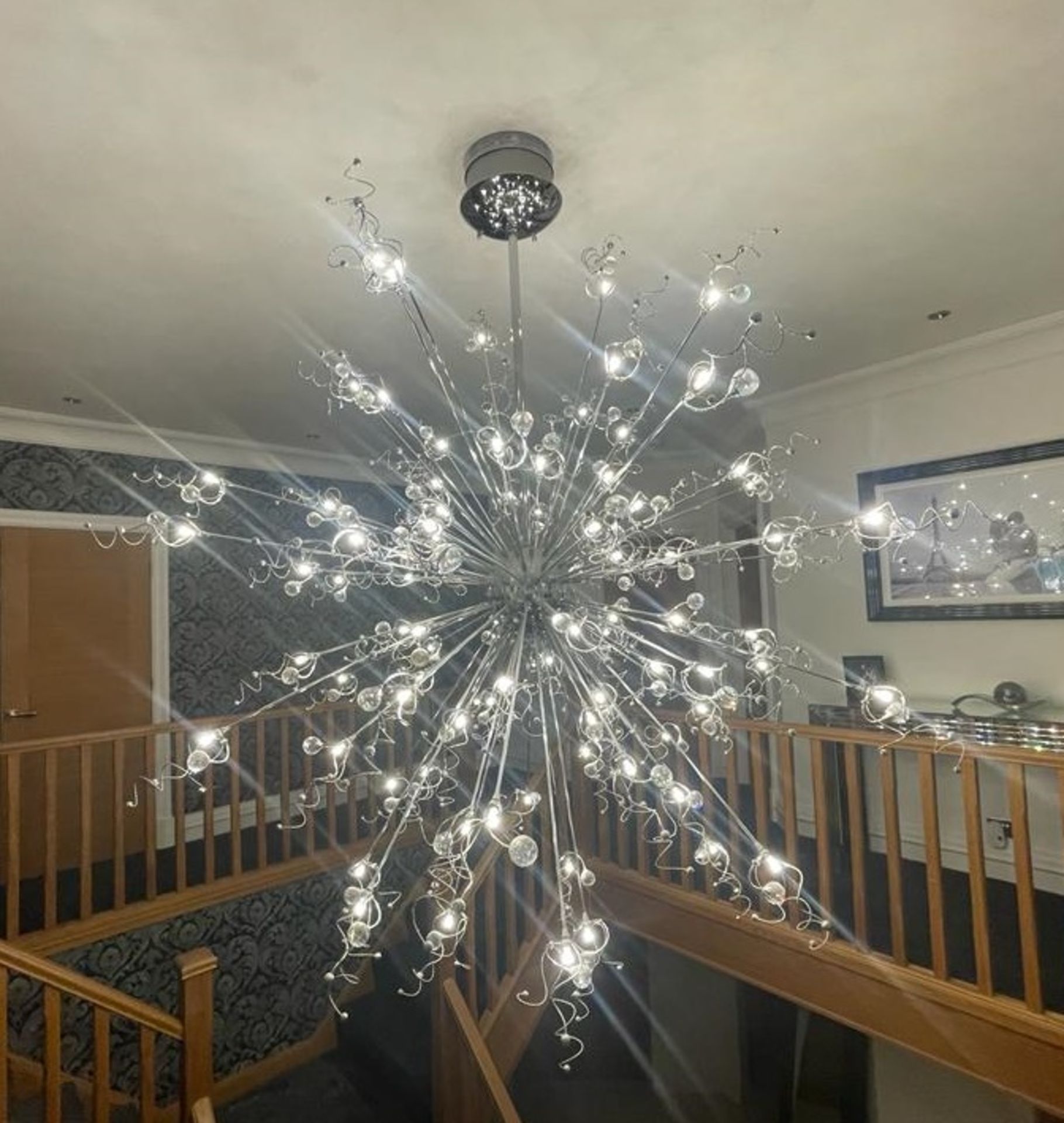 1 x Designer SPUKNIK Suspended CHANDELIER With CHROME Finish and LED LIGHTS - Approx Size 2m x 2m - Image 2 of 11