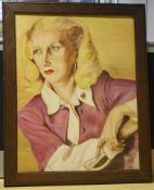 1 x Original Framed Painting Of A Blonde Lady On Art Board - Dimensions: H52 x W41.5 x D2cm - Ref: