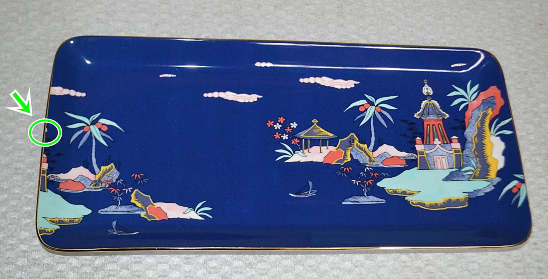 1 x WEDGWOOD 'Wonderlust Blue Pagoda' Sandwich Tray - Dimensions: 15.5cm x W34cm approx - Original - Image 2 of 6
