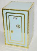 1 x Opulent Bank Vault Safe-style Shop Display Plinth In Tiffany Blue With Gold Trim