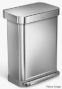 1 x SIMPLEHUMAN Pedal Bin With Liner Pocket In Brushed Stainless Steel - 55-Litre Capacity -