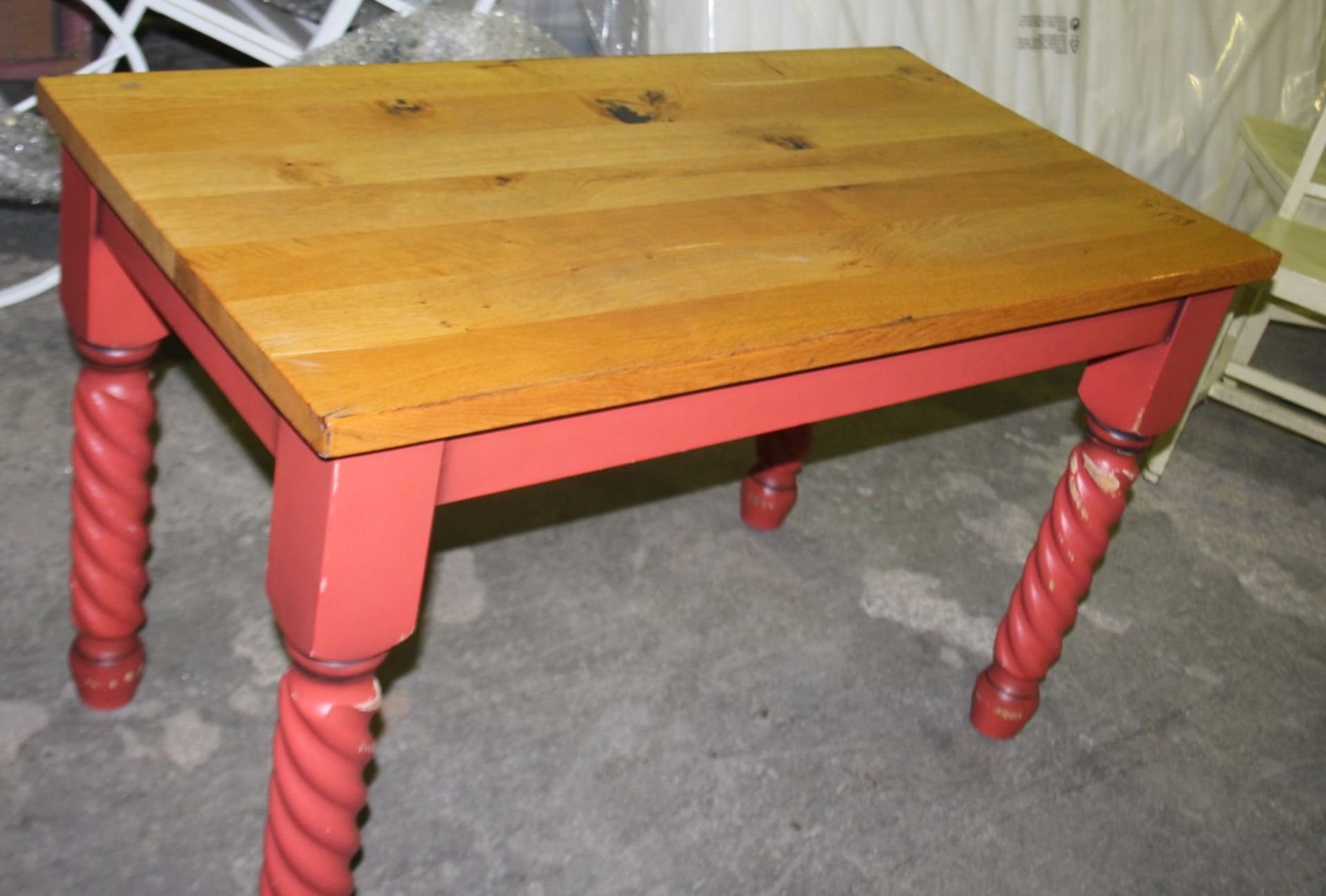 1 x Solid Wood Farmhouse Dining Table in Red With 4 x Chairs - Features A Solid Oak Table Top - Image 3 of 6
