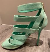 1 x Pair Of Genuine Jimmy Choo High Heel Shoes In Mint Green - Size: 36 - Preowned in Worn Condition