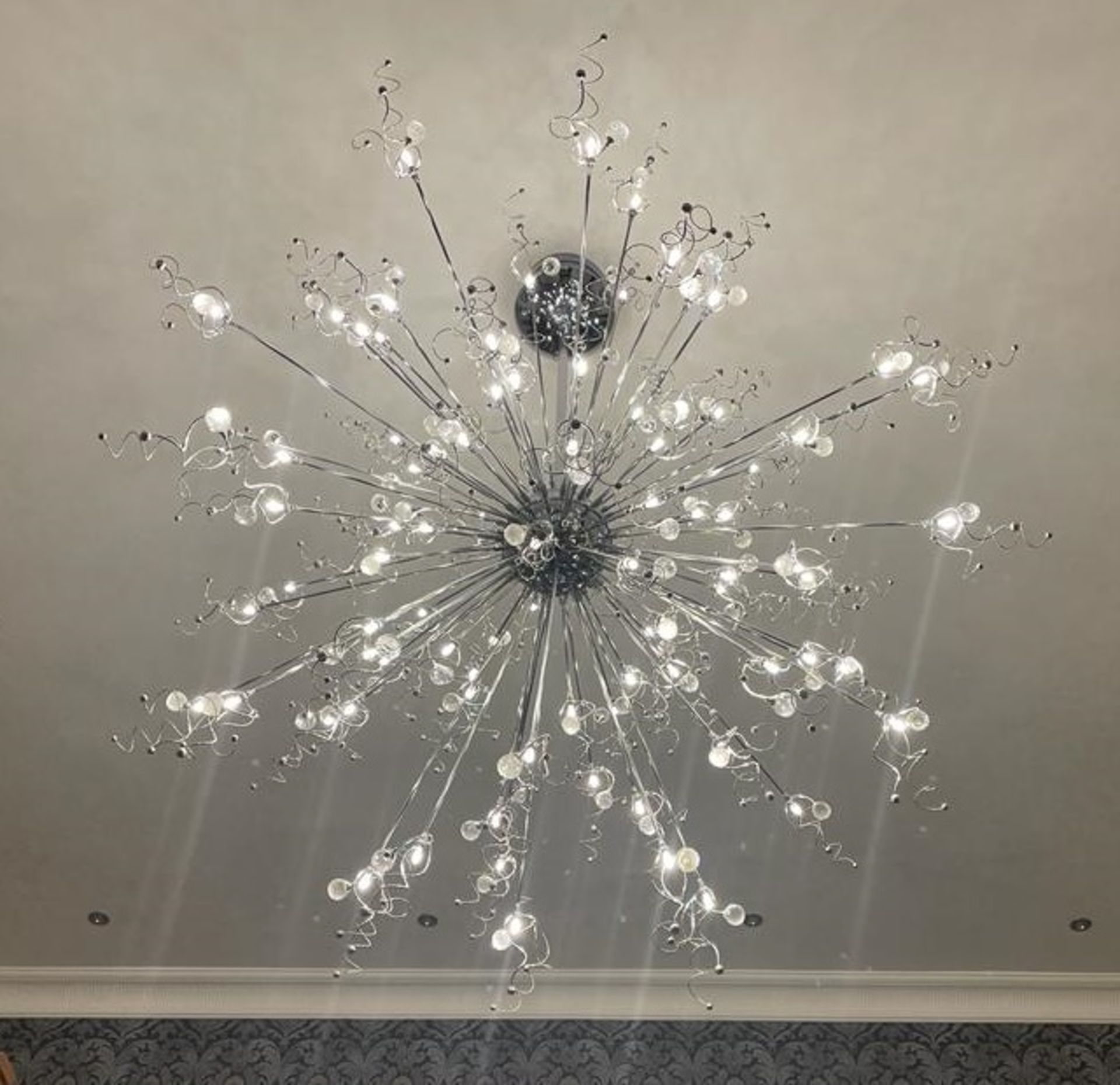 1 x Designer SPUKNIK Suspended CHANDELIER With CHROME Finish and LED LIGHTS - Approx Size 2m x 2m