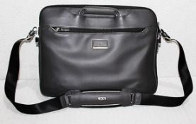 1 x TUMI Luxury Leather Slim Brief Case With Strap In A Taupe / Gunmetal Grey - Original Price £745