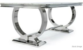 1 x Arianna 2-Metre Long Dining Table With Marble Top With A Chrome Base