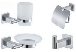 1 x Stonearth Solid Stainless Steel 4 Piece Bathroom Accessory Set - Brand New & Boxed