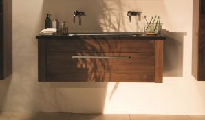 1 x Stonearth Venice Wall Mounted 1200mm Walnut Washstand With Black Granite Top Basin - RRP £2,499