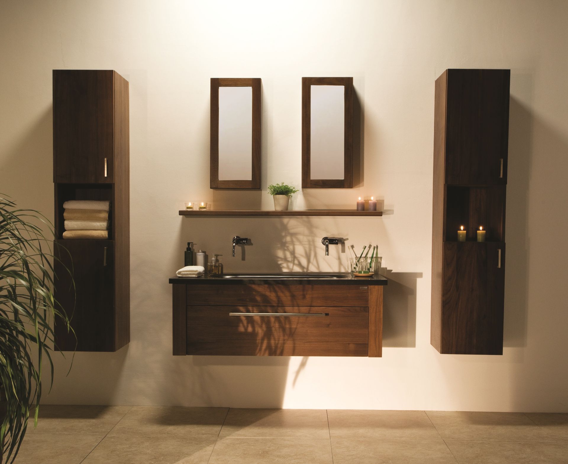 1 x Stonearth Bathroom Storage Shelf With Concealed Brackets - American Solid Walnut - Size: 1500mm - Image 8 of 16