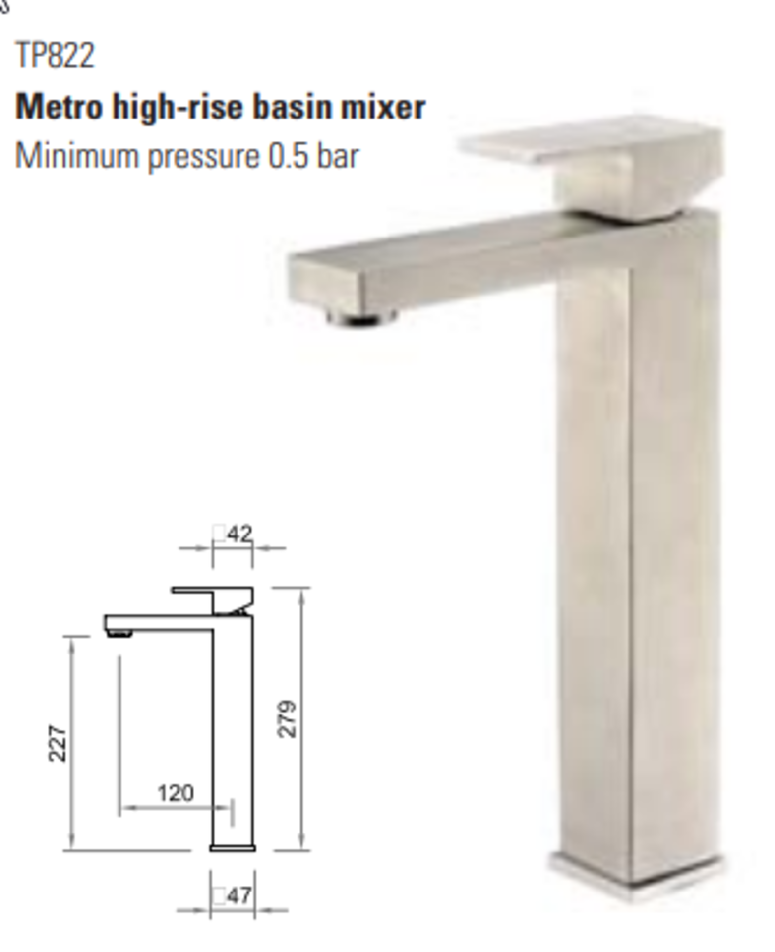 1 x Stonearth 'Metro' Stainless Steel High Riser Basin Mixer Tap - Brand New & Boxed - RRP £295 -
