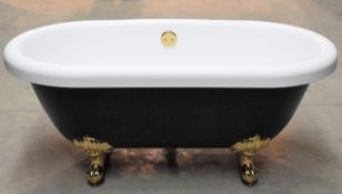 1 x Freestanding Double Ended Roll Top Acrylic Bath Finished in Black & White With Brass Ball and