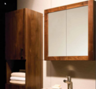 1 x Stonearth 600mm Wall Mounted Mirrored Bathroom Storage Cabinet - American Solid Walnut RRP £460