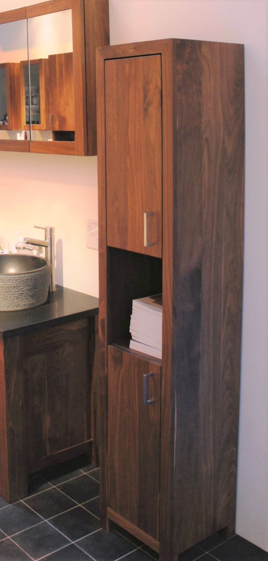 1 x Stonearth Freestanding Tallboy Bathroom Storage Cabinet - American Solid Walnut - RRP £996! - Image 2 of 14